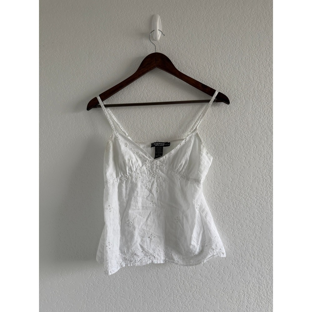 Y2k Rampage Boho Chic Camisole Size S White Sequin Embroidered Tank Top